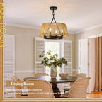 Farmhouse Boho Woven Chandeliers 18’’ Hand Rattan Ceiling Pendant Light 4-Light Chandelier Lighting Fixture for Dining Room, Hallway, Entryway, Kitchen,Bedroom, E12 - size: Trapezoid-17.7''-I