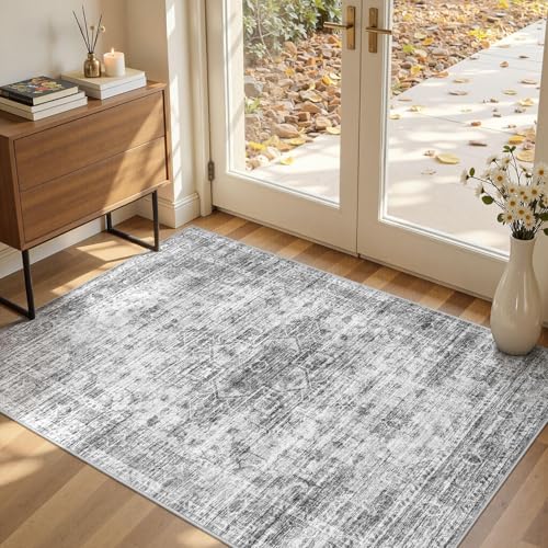 Washable Area Rugs 3x5, Soft Large 3x5 Rugs for Living Room Non-Slip Vintage Black Grey Indoor Carpet Stain Resistant Rugs for Dining Room Bedroom Nursery Kid & Pet Friendly - color: Black Grey, size: 3' x 5' (Rectangular)