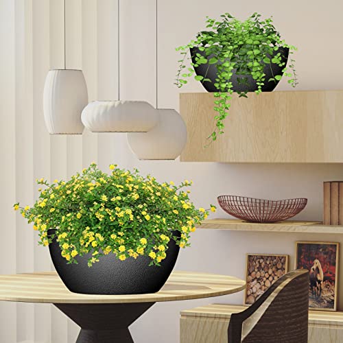 WOUSIWER 13 inch 2Pack Large Hanging Planters for Outdoor Indoor Plants with Drainage Holes and Chain, Round Hanging Flower Pots for Garden Home Porch Decor, Black - color: Black