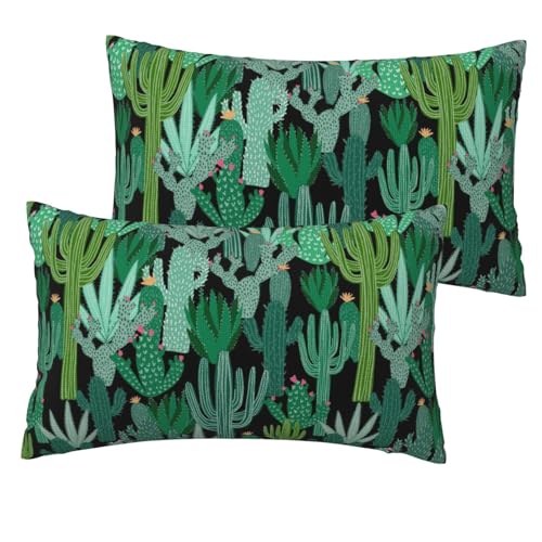 Green Cactus Throw Pillow Covers 12x20 Inch Set of 2, Watercolor Cactus Plants and Orange Flowers Lumbar Pillow Cover Summer Pillowcase Decorative Cushion Covers for Sofa Couch Living Room - color: Green, size: 20" x 12" (Pack of 2)