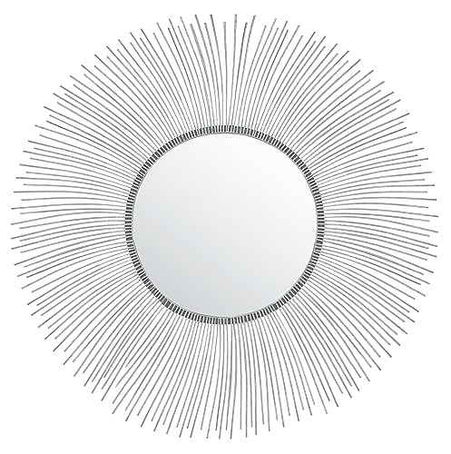 SAFAVIEH Home Collection Jaslene Silver Sunburst 35-inch Round Decorative Accent Wall Mirror for Bedroom Living Room Bathroom Entryway