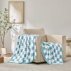 Checkered Throw Blanket, Light Blue Soft Cozy Fluffy Knitted Throw Blankets for Couch, Sofa, Bed, Chair, Warm Fuzzy Travel Picnic Lightweight Plaid Blanket, 50x70 inches - color: Light Blue, size: 50×70 Inch