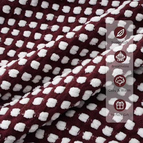 Bunnikins & Clover Knitted Red Purple Throw Blanket, Cozy Warm Lightweight Chenille Throw Blanket for Bed, Sofa, Home Decor, 50"x60" - color: Red Violet, size: 50"x60"