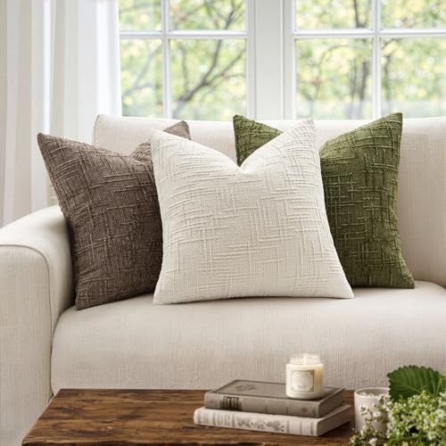 MIULEE Textured Throw Pillow Covers Thick Chenille Decorative Pillows Cream White 22x22 Inch Set of 2 Modern Boho Farmhouse Home Decor Neutral Cushion Covers for Couch Sofa Living Room Bedroom - color: Cream White, size: 22" x 22" (Pack of 2)