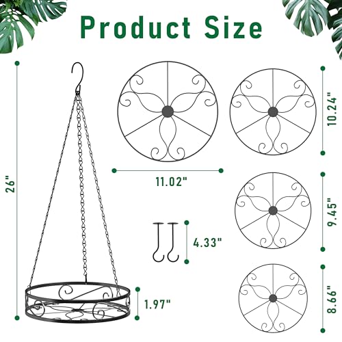 4-Pack Metal Hanging Planters for Outdoor Plants - Heavy Duty Hanging Baskets for Plants Outdoor with Chains and Long Hooks – Aesthetic Hanging Plant Holder for an Instant Indoor Gardening Decor - size: 4-Pack