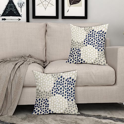 Blue White Pillow Covers 16x16 Set of 2 Boho Gray Polka Dot Throw Pillows Modern Trendy Print Decorative Outdoor Farmhouse Pillowcase Cushion Cover Linen Pillow Case Decor for Home Sofa Couch Bed - color: Blue White Dots, size: 16" x 16" (Pack of 2)