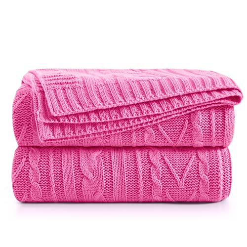 Aormenzy Hot Pink Cable Knit Throw Blankets for Couch Bed Sofa, Acrylic Knitted Blanket, Soft Cozy Throw Blanket, 50" x 60" - color: Hot Pink, size: 50" x 60", Throw
