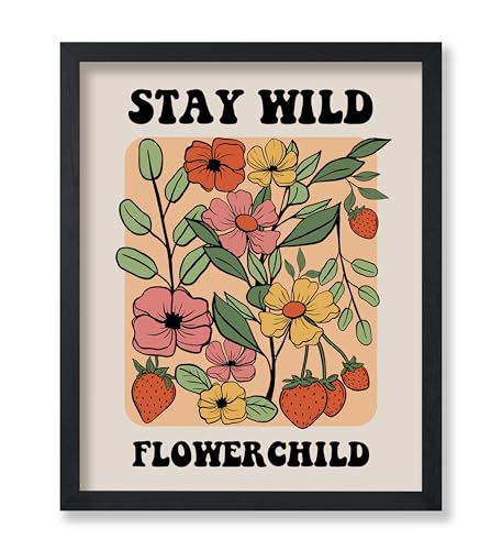Poster Master Strawberry Print - Retro Stay Wild Flower Child Poster - Trendy Floral Art - Preppy Wildflowers Wall Design - Chic Boho Office or Living Room Decor - 8x10 UNFRAMED Wall Art - color: Style-16, size: 8"L x 10"W