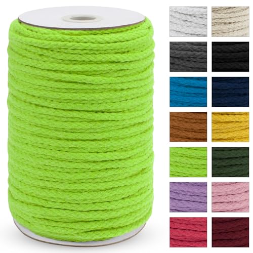 JeogYong Braided Macrame Cord 5mm x 295ft, Natural 8-Strand Braided Cotton Rope, Colored Drawstring Cord Craft Rope for Plant Hangers, Wall Hanging, Dream Catcher, Garden, DIY Projects - color: Fluorescent Green