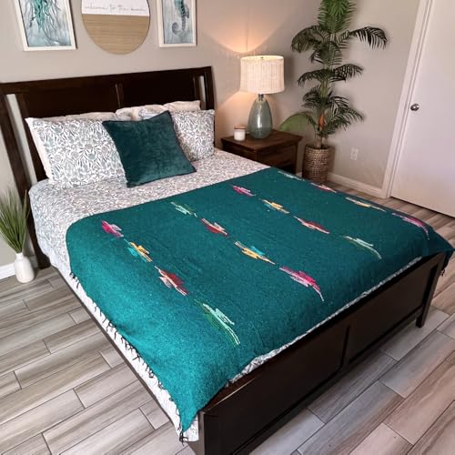 Open Road Goods Mexican Thunderbird Yoga Blanket, Handwoven Throw for Yoga, Meditation, and Home Décor – Versatile Blanket for Beach, Picnic, Camping, or Outdoor Use - color: Turquoise