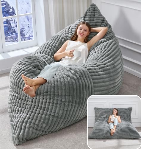 Hobestluk 3 in 1 Bean Bag Chair Giant Bean Bag Chairs Convertible Bean Bag Floor Cushion with Machine Washable Cover, Beanbag Chairs for Adult (Turquoise Grey) - color: Turquoise Grey