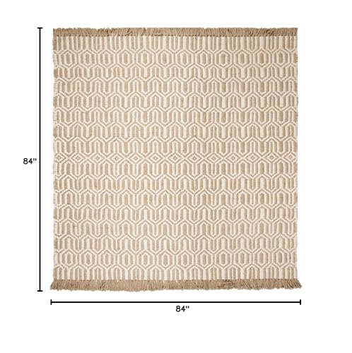 SAFAVIEH Natural Fiber Collection Area Rug - 7' Square, Natural & Ivory, Handmade Boho Farmhouse Fringe Jute, Ideal for High Traffic Areas in Living Room, Bedroom (NF184A) - size: 7' x 7' (Square)