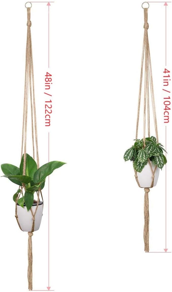 4 Pcs Macrame Plant Hanger Basket Liners with Country Style Natural Jute, Elegant for Home Garden, Patio and Office, Indoor & Outdoor Decoration, ONLY Hanger, NO Plant or Pot (48", 41")
