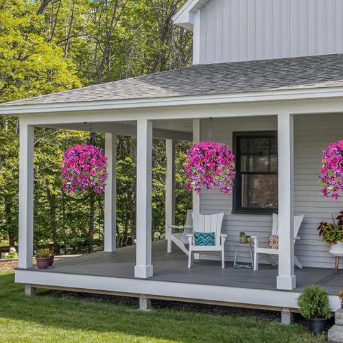 Artificial Fake Hanging Hibiscus Flowers Plants Baskets for Outdoor Outside Spring Summer Decoration, Faux Silk Hibiscus Long Vines in Planter UV Resistant Realistic Flowers (PurpleDarkPurple) - color: Purpledarkpurple
