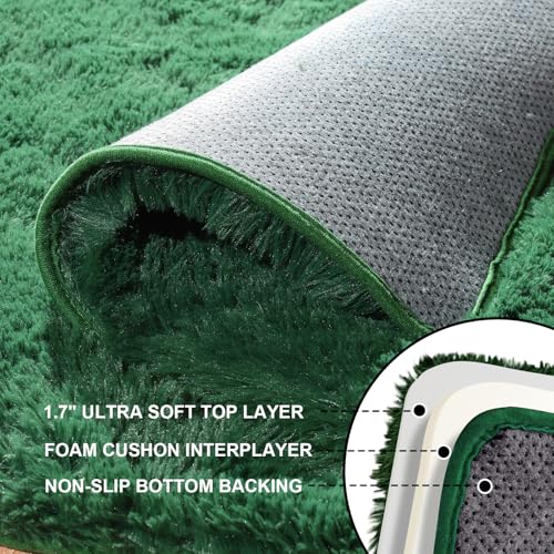 4x6 Dark Green Rugs for Bedroom Living Room, Fluffy Small Area Rug Soft Shag Non-Slip Carpet for Kids Boys and Girls Room Dorm Indoor Home Decor (4ft x 6ft, Dark Green) - color: Dark Green, size: 4' x 6' (Rectangular)