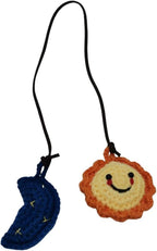 Car Rearview Mirror Hanging Ornament, Crochet Flower Basket Plant Accessory, Handmade Knitted Boho Car Ornament for Women (Sun and Moon)