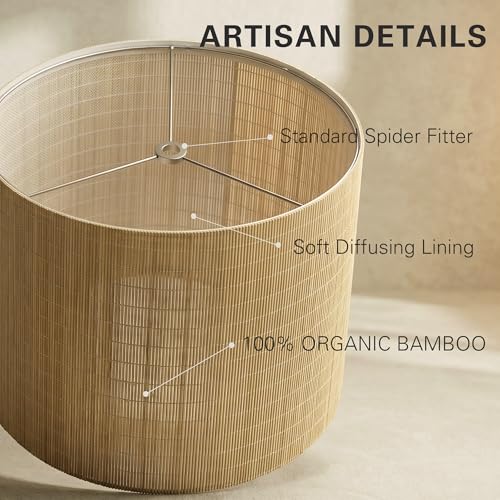 Handwoven Bamboo Lampshade for Table Lamp, Medium Drum Lamp Shade 13x13x10 Inch, Organic Japandi Wabi Sabi Boho Decor, Standard Spider Fitter (Harp Not Included), Single Shade, Natural - color: Drum - 1 Pack