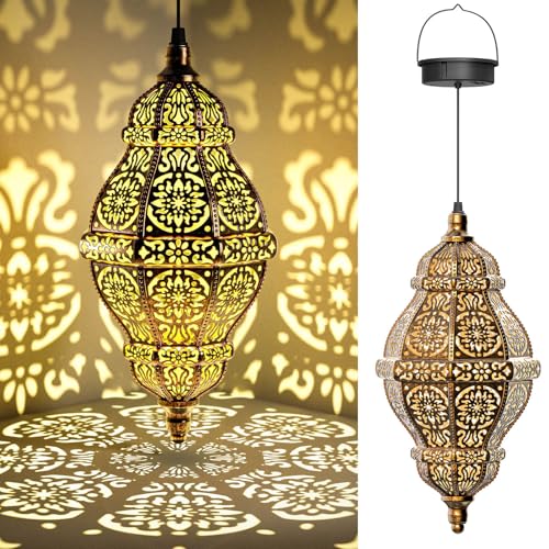 Twinkya Hanging Solar Lights Outdoor Garden Decor, Decorative Waterproof Plastic Moroccan Solar Lantern Lamp, Outside Decorations for Patio Yard Porch Backyard Decor, Gardening Gifts for Women Mom - color: Brown Gold, size: 1pack