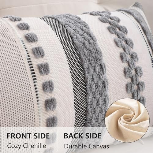 14x36 Pillow Cover Boho Lumbar Throw Pillow Cover Long Body Decorative Pillow Case Accent Chenille Striped Pillowcase Farmhouse Cushion Case for Home Decor Gray (1 Piece) - color: Gray Stripe, size: 36" x 14" (Pack of 1)