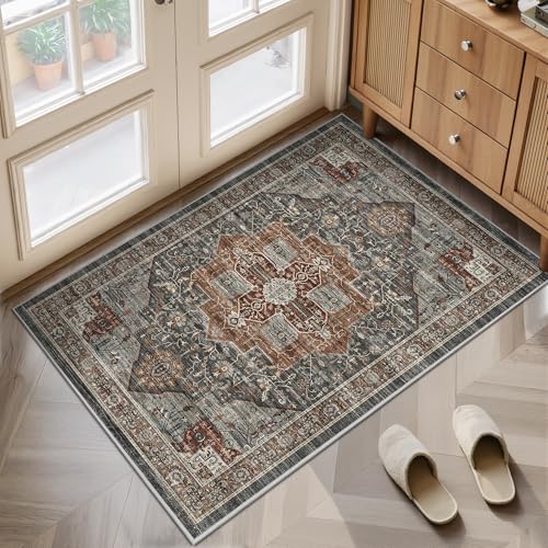 Washable Runner Rug 2x3 Runners for Hallways, Ultra-Thin Carpet Runners for Entryway Anti Slip Backing Runner Rugs for Kitchen Laundry Room Indoor Hallway (Grey/Brown/Tan) - color: Grey/Brown/Tan, size: 2'x3'(Runner)
