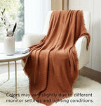 CREVENT Farmhouse Rust Knit Throw Blanket for Couch Sofa Chair Bed Home Decoration, Soft Warm Cozy Light Weight for Spring Summer Fall (50''X60'' Caramel/Rust)
