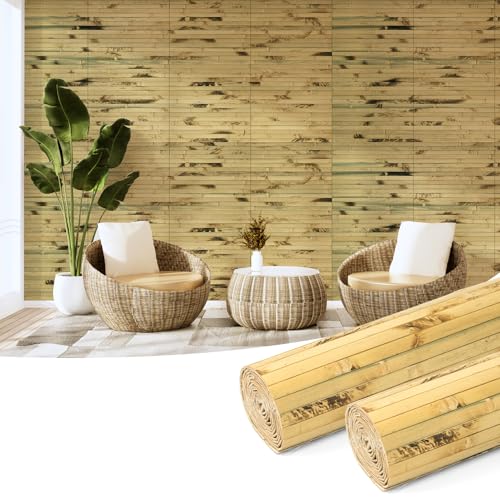 Art3d Natural Bamboo Wall Panel for Interior Wall Decor, Renewable Pole Wrap Wainscoting Paneling for Wall Ceiling Furniture Cabinet Office, 12 x 96 Inch, 2-Pack - Light Burned - color: Light Burned, size: 2-12" x 96"