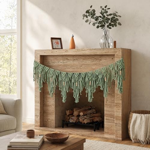 Boho Garland Banner, Macrame Hanging Fringe Tassel, Tassel Hanging decoation, Chic Handmade Boho Tassel for Home/Doorway/Window/Wedding etc Decoration Length X Highth 44"X12" (Green) - color: Green