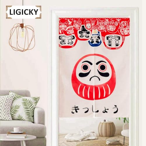 LIGICKY Noren Japanese Style Doorway Curtain Doll Daruma Printed Window Treatment Door Tapestry for Home Decoration 33.5" Width x 47.2" Long - color: Doll Daruma, size: 33.5"W x 47.2"L (Pack of 1)