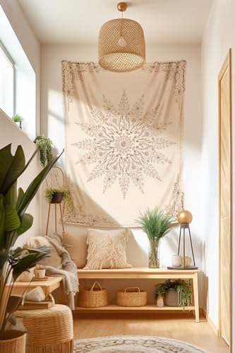 Damanse Floral Tapestry Wall Hanging Cute,Boho Wall Tapestry for Bedroom Aesthetic,Mandala Living Room Decor for Teen Girls (Flaxen, 49.20" x 59.10") - color: Flaxen, size: 59.1"L x 49.2"W