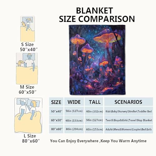 Mushroom Blanket Enchanted Forest Throw Blankets,Birthday Gifts for Kids Adult,Lightweight Soft Fleece with Glowing Starry Night,for Sofa Couch Bed Room Artistic Decor 40x50in - color: Mushroom, size: 40x50in