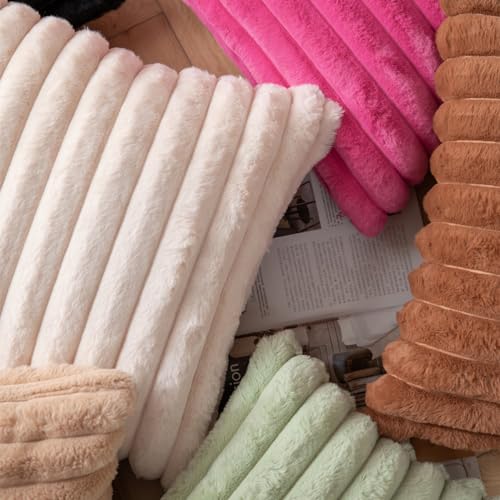 DEELAND Pack of 2,Double-Sided Faux Fur Plush Decorative Throw Pillow Covers Fuzzy Striped Soft Pillowcase Cushion Covers for Sofa Couch Bedroom Beige 26x26 inch - color: Beige, size: 26" x 26" (Pack of 2)