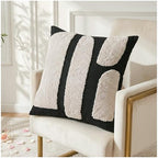 Zealax Black and Beige Boho Chunky Pillow Cover Neutral Decorative Square Throw Pillow Cover 18”x18”, Modern Abstract Tufted Pillow Case Geometric Woven Cushion Covers for Couch Bed Living Room, 1PC - size: 18" x 18" (Pack of 1)