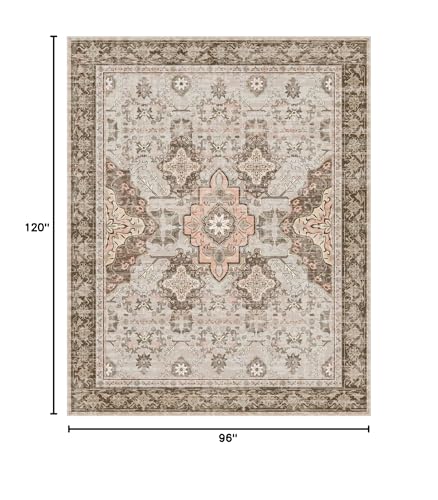 AMTOVO 8x10 Area Rugs for Living Room, Large Non-Slip Washable Rug, Boho Vintage Retro Medallion Print Pattern Carpet for Bedroom Dining Room Home Office Nursery Dorm Farmhouse, Light Brown - color: Light Brown, size: 8' x 10' (Rectangular)