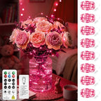 8 Pack Rechargeable LED Fairy Lights 7Ft 20LED Battery Operated with Remote, DIY Timer & 8 Modes, Mini Twinkle String Lights for Indoor Christmas Wedding Mason Jar Bedroom Party Table (Pink) - color: Pink