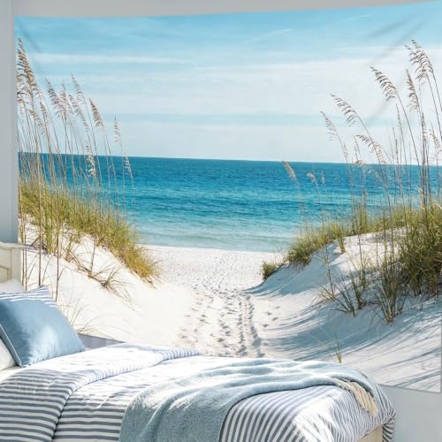 SCECALA Blue Beach Tapestry, Ocean Sea Beachy, 60x40 Inch | Summer Coastal Wall Art, Nature Seacape Landscape, Wall Hanging, For Bedroom Living Room College Dorm - color: Blue White, size: 40"L x 60"W
