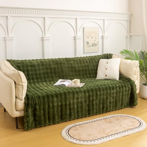 YUSOKI 3D Fleece Bubble Throw Blanket | 380GSM Ultra Soft Fluffy Plush | Non-Shedding Lightweight Cozy Blanket for Couch Sofa Bed | All Season(Olive Green,50 * 60inches) - color: Olive Green, size: Throw(50" x60")
