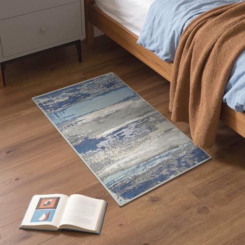 GENIMO 2X3 Washable Modern Doormat, Non-Slip Low Pile Chenille Area Rug, Small Entry Mat for Entrance Hallway Kitchen Bathroom, Indigo Drift - color: Indigo Drift, size: 2' x 3' (Rectangular)
