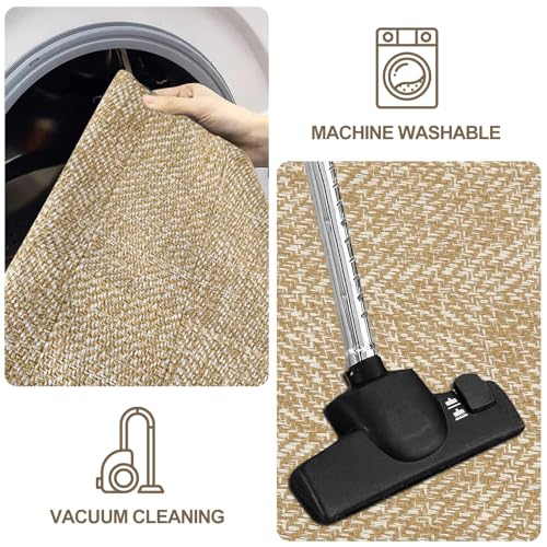 LEEVAN Washable Runner - 2'x5', Tan Hallway Runner, Hand-Woven Reversible Entryway Rug, Cotton Modern Bedroom, Farmhouse Bathroom, Soft Laundry Room, Long Carpet Sink Foyer - color: Tan/Cream, size: 2' x 5' (Rectangular)