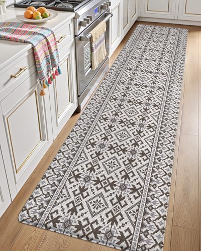 LUMI Anti Fatigue Kitchen Cushioned Mat for Floor, Padded Waterproof Runner for Standing, Stain Resistant Comfort Rugs for Home, Sink, Laundry, 24x87 - color: Gray and White, size: 87"L x 24"W x 0.4"Th