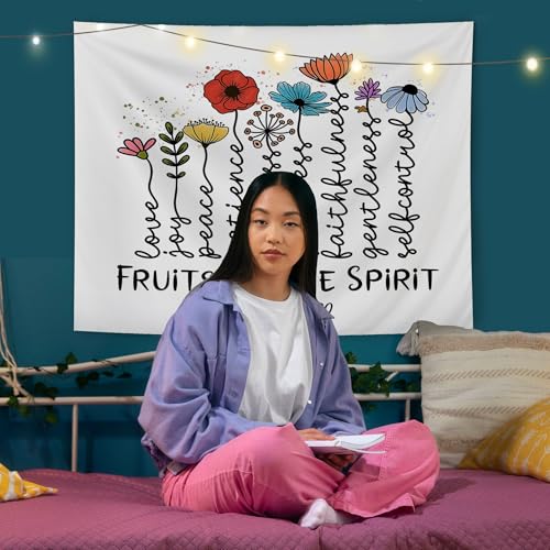 AQYIP Fruits of the Spirit Christian Floral Tapestry, Galatians 5:22 Bible Verse Tapestry Decorative, Religious Scripture Wall Tapestries Blanket Decor for Home Room Office, 50x60 Inch - color: FRUITS OF THE SPIRIT