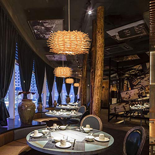 Hand-Woven Bamboo Pendant Light, Lantern Lamp Rattan Single Light Weaving Natural Wooden Ceiling Hanging Fixture with Adjustable Cord for Kitchen Dining Room Restaurant Farmhouse (Dome, Style 6, 40cm) - color: Dome, Style 6, 40cm