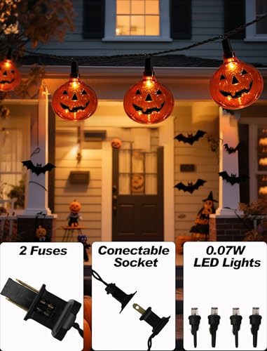 8.5Ft LED Halloween Lights Pumpkin String Lights with 10 Smiling Jack O Lantern Pumpkin Lights, Clear Orange Jack O Lantern for Home Party Yard Porch Indoor Outdoor Decor Halloween Decorations - color: Clear Pumpkin
