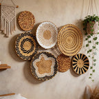 BreezyHue 7 Pcs Boho Wall Basket Decor Bulrush Woven Round Handmade Wall Art Hanging for Farmhouse Living Room Kitchen Decorations (Bohemian)
