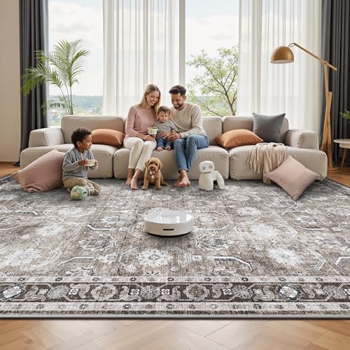 Living Room Rug 6x9, Soft Non Slip Low Pile Washable Rug, Boho Modern Area Rug for Bedroom, Dining Room, Brown - color: Brown, size: 6' x 9' (Rectangular)