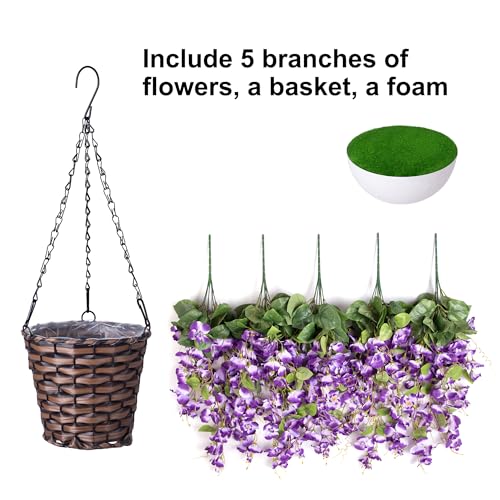 Artificial Fake Hanging Hibiscus Flowers Plants Baskets for Outdoor Decoration, Faux Silk Hibiscus Long Vines in Planter UV Resistant Realistic Flowers for Outside Porch Patio Home Decor, Darkpurple - color: Darkpurple