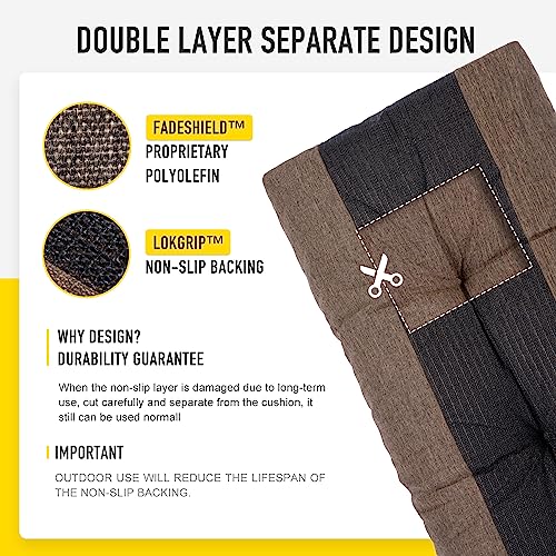 SUNROX LokGrip Non Slip Tufted Memory Foam Bench Cushion, FadeShield Water Resistant Durable Thicken Outdoor/Indoor Bench Seat Pads 59x16x4 inch, Heather Chestnut - color: Heather Chestnut, size: 59x16 Inch (Pack of 1)
