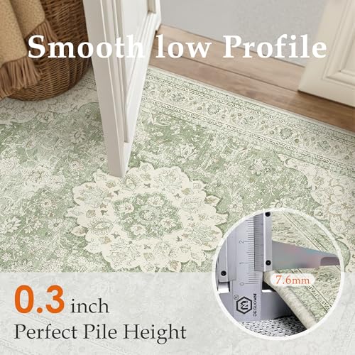 2x6 Green Washable Vintage Runner Rug for Living Room Bedroom Soft Tranditional Non Slip Area Rug Lightweight Floral Low Pile Distressed Runner Entrance Laundry Room Hallway - color: Vintage | Green, size: 2'x6'