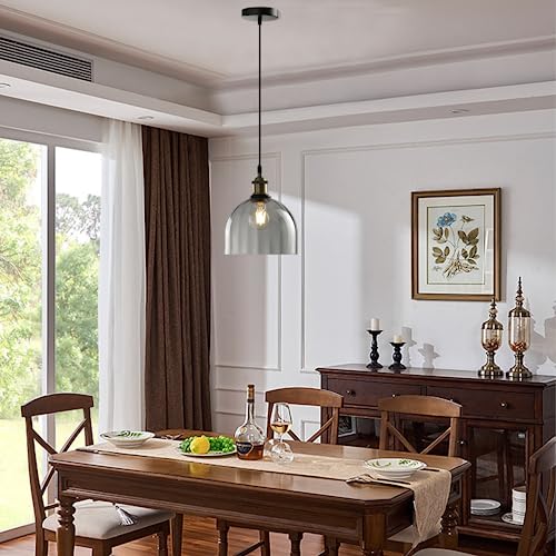 Modern Pendant Lights for Kitchen Island, Industrial Rustic Hanging Ceiling Lighting Fixtures, Glass Dome Lampshade Chandelier, 7.86" Handmade Bell Shaped Lamp Shade, Smoke Grey - color: Smoke Grey, size: 20CM