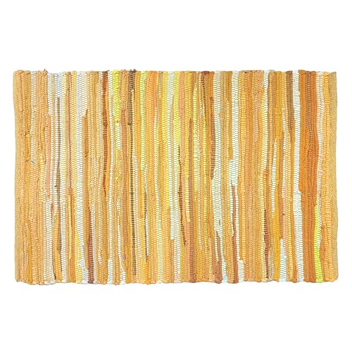 Cotton Hand Woven Chindi Rug 2x3 Feet - Mustard, Farmhouse Small Soft Durable Handmade Throw Carpet for Entryway, Kitchen, Laundry Room | Yellow Braided Textured Rectangular Rag Rugs for Bathroom - color: Mustard, size: 2 x 3 feet