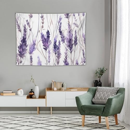 HZOHNAGO Lavender Flower Tapestry Watercolor Purple Floral Pattern Printed Wall Tapestry Wall Hanging for Bedroom Living Room Dorm 40" W x 30" H - color: Lavender-12, size: 40"L x 30"W